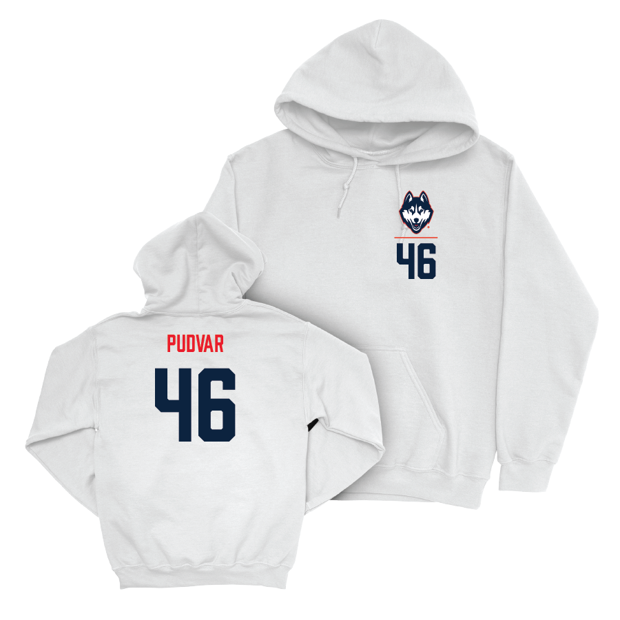 UConn Baseball Logo White Hoodie  - Oliver Pudvar