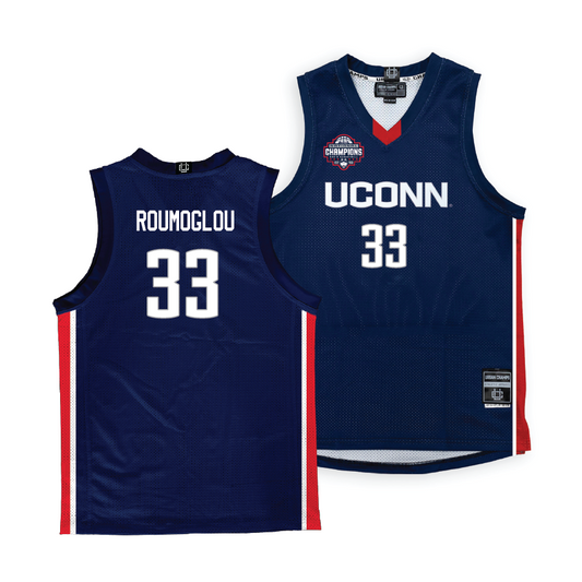 PRE-ORDER: UConn Men's Basketball National Champions Navy Jersey - Apostolos Roumoglou | #33