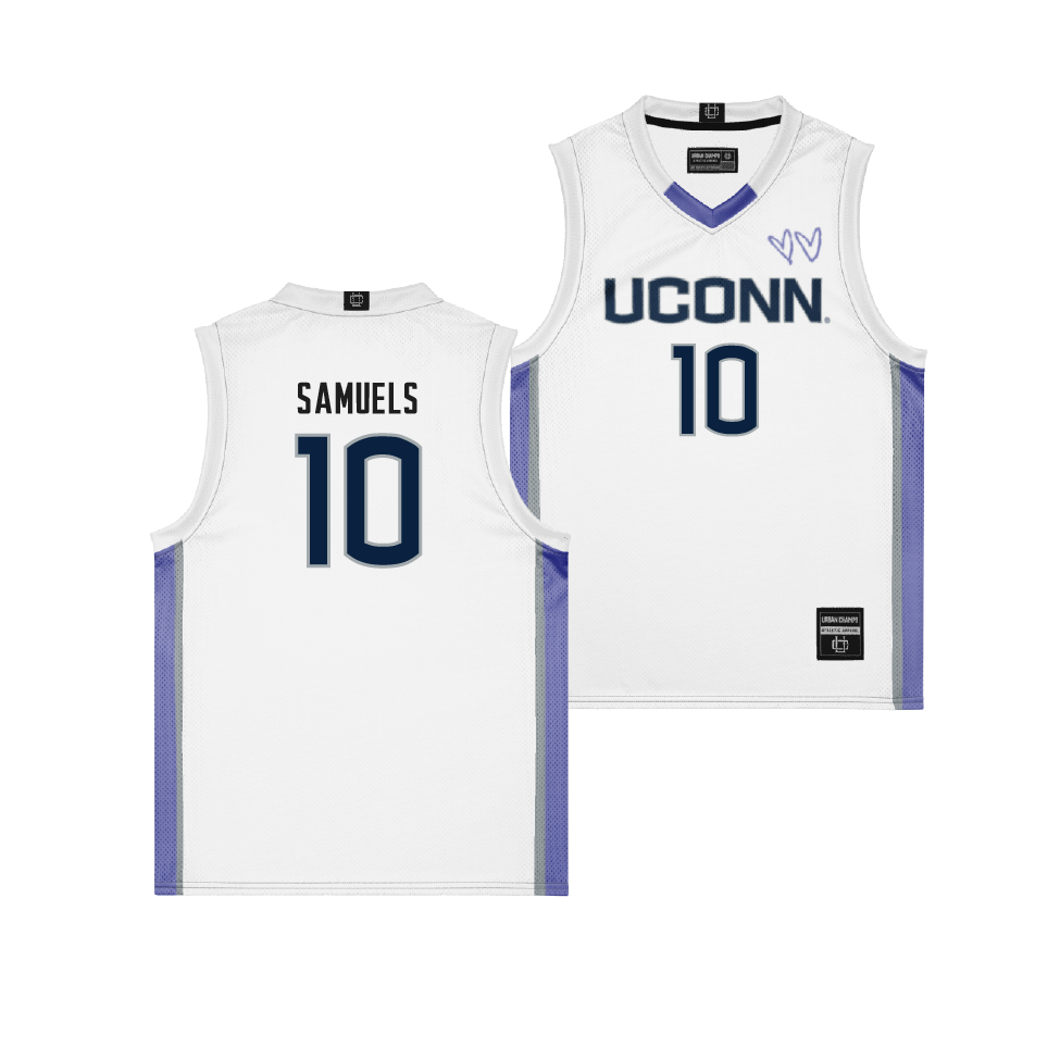 UConn White/Purple Basketball Jersey - Qadence Samuels | #10