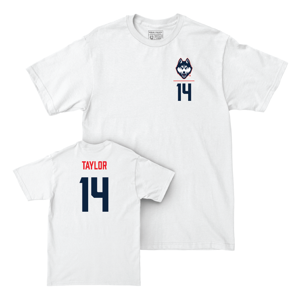 UConn Women's Soccer Logo White Comfort Colors Tee  - Alayna Taylor