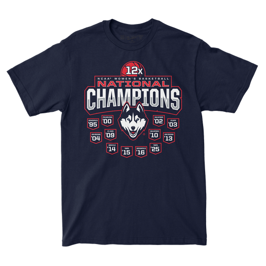 UConn Women's Basketball 2025 National Champions 12x Banner Tee by Retro Brand