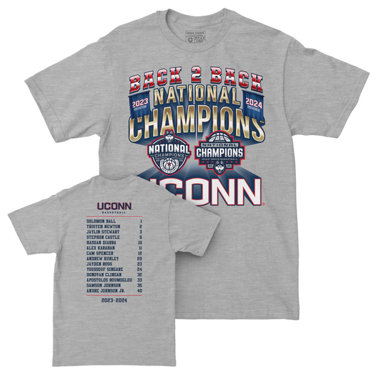 UCONN MBB 2024 National Champions Back to Back Banners Sport Grey T-shirt
