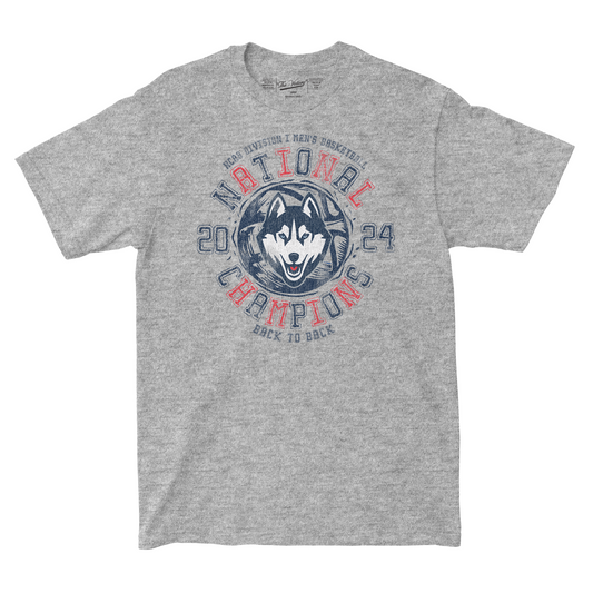 UConn MBB 2024 National Champions Graphic Sport Grey T-shirt by Retro Brand