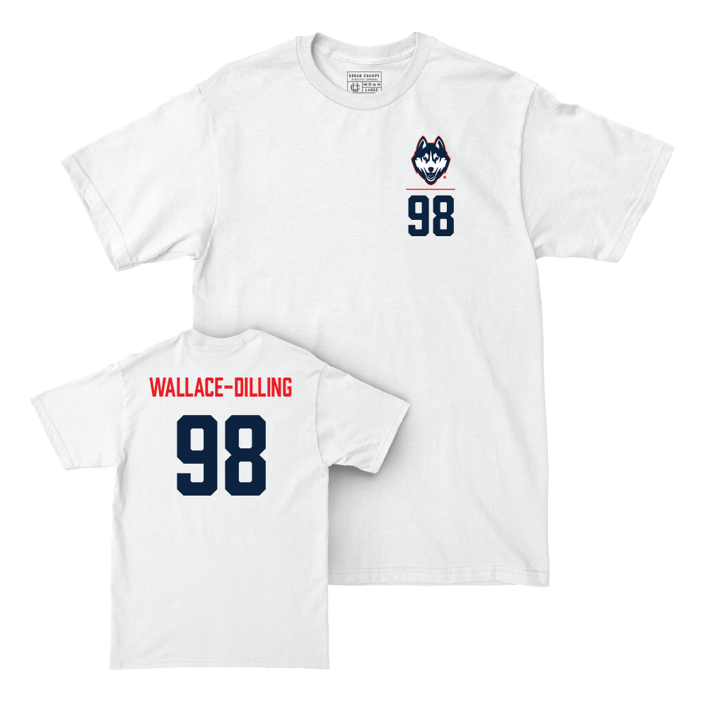 UConn Football Logo White Comfort Colors Tee   - Nathaniel Wallace-Dilling