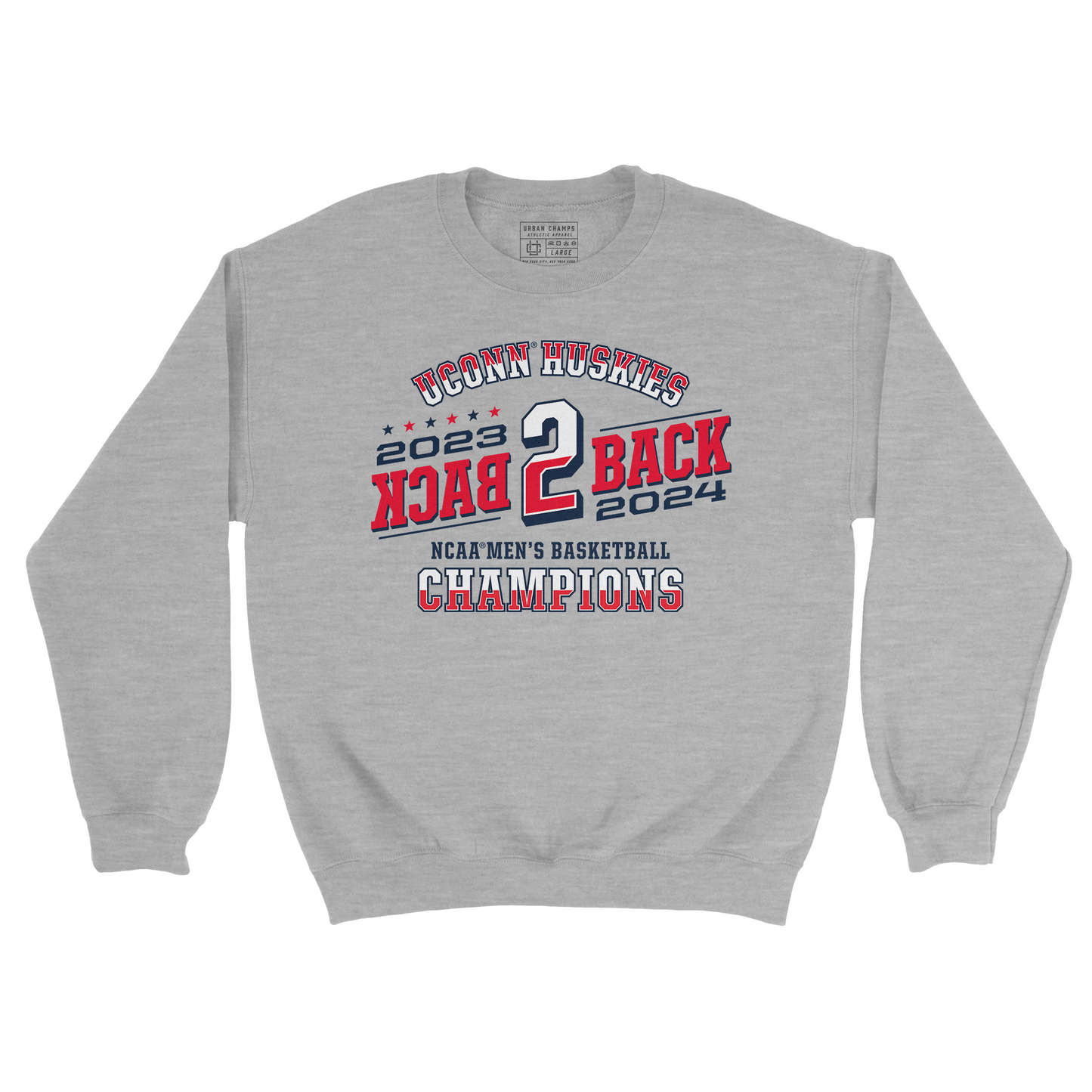 UCONN MBB 2024 National Champions Back to Back Graphic Sport Grey Crew