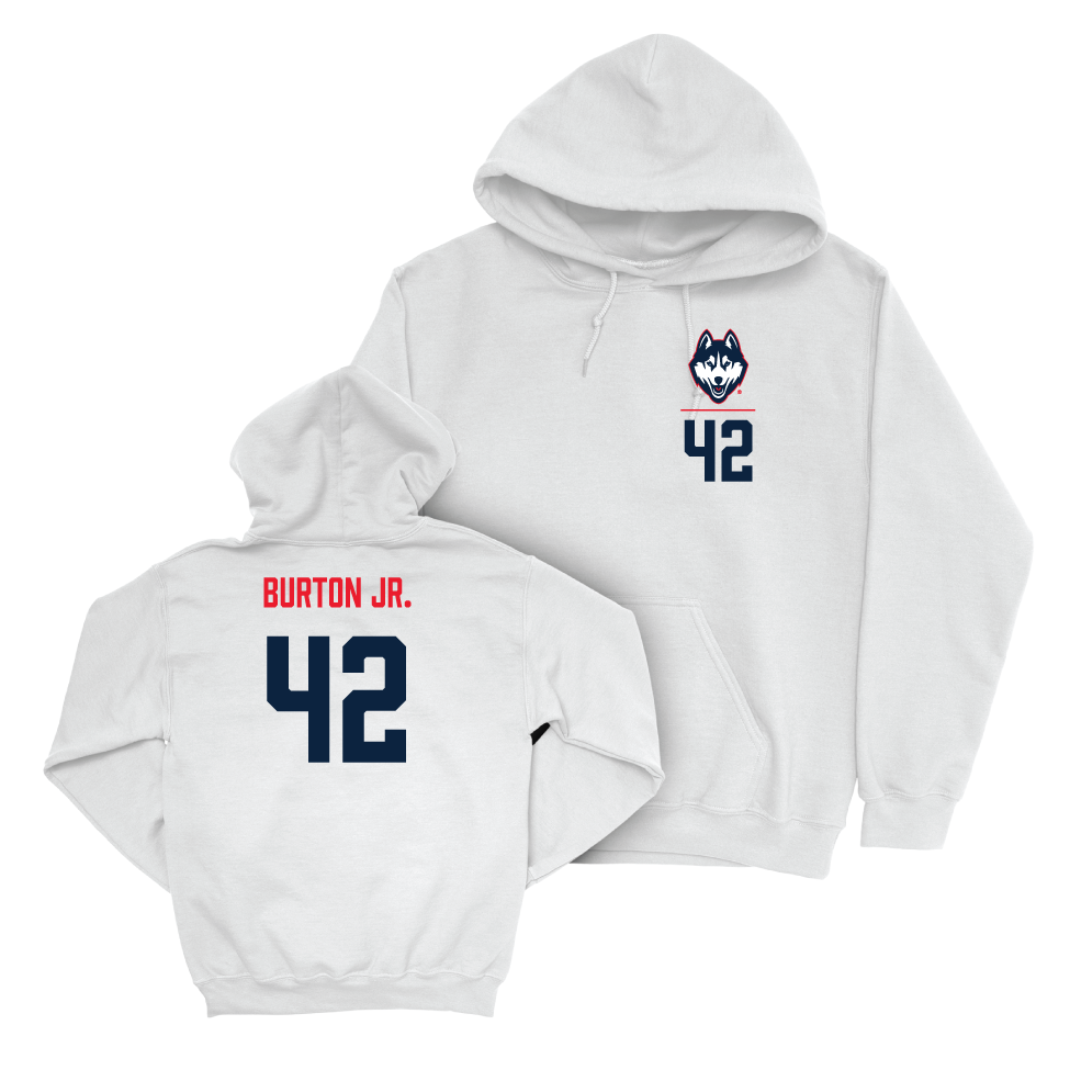 UConn Football Logo White Hoodie   - Michael Burton Jr.
