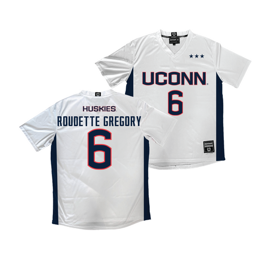 UConn Men's Soccer White Jersey   - Khaya Roudette Gregory