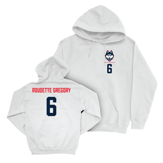 UConn Men's Soccer Logo White Hoodie   - Khaya Roudette Gregory