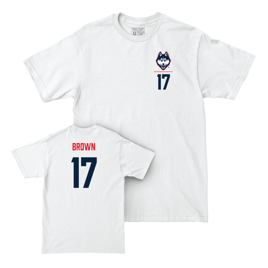 UConn Football Logo White Comfort Colors Tee   - Nykobi Brown
