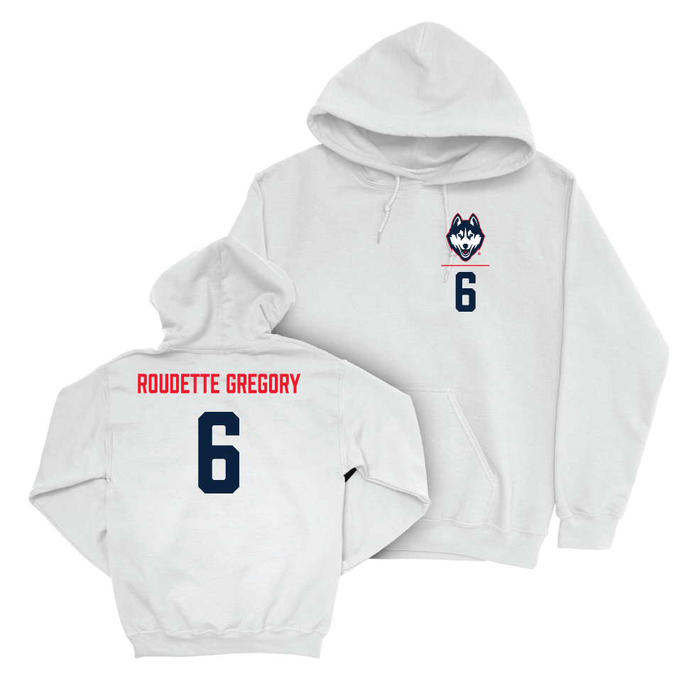UConn Men's Soccer Logo White Hoodie   - Khaya Roudette Gregory