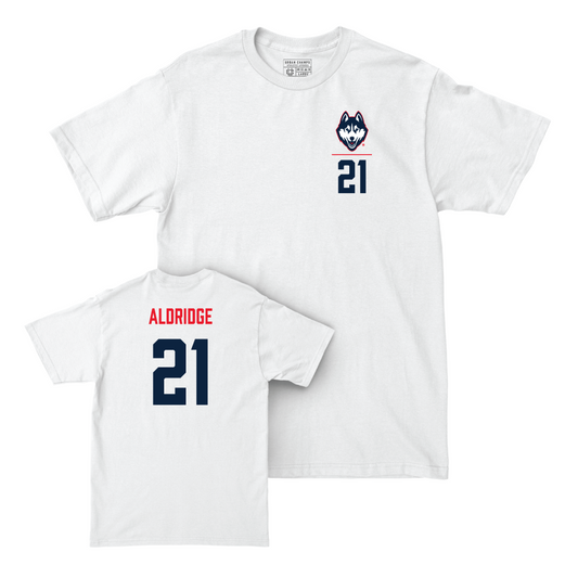 UConn Men's Soccer Logo White Comfort Colors Tee   - Maquan Aldridge