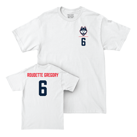 UConn Men's Soccer Logo White Comfort Colors Tee   - Khaya Roudette Gregory