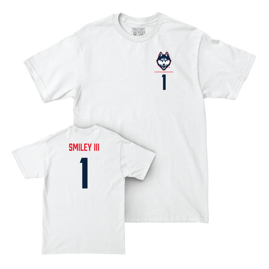 UConn Football Logo White Comfort Colors Tee   - Ben Smiley III